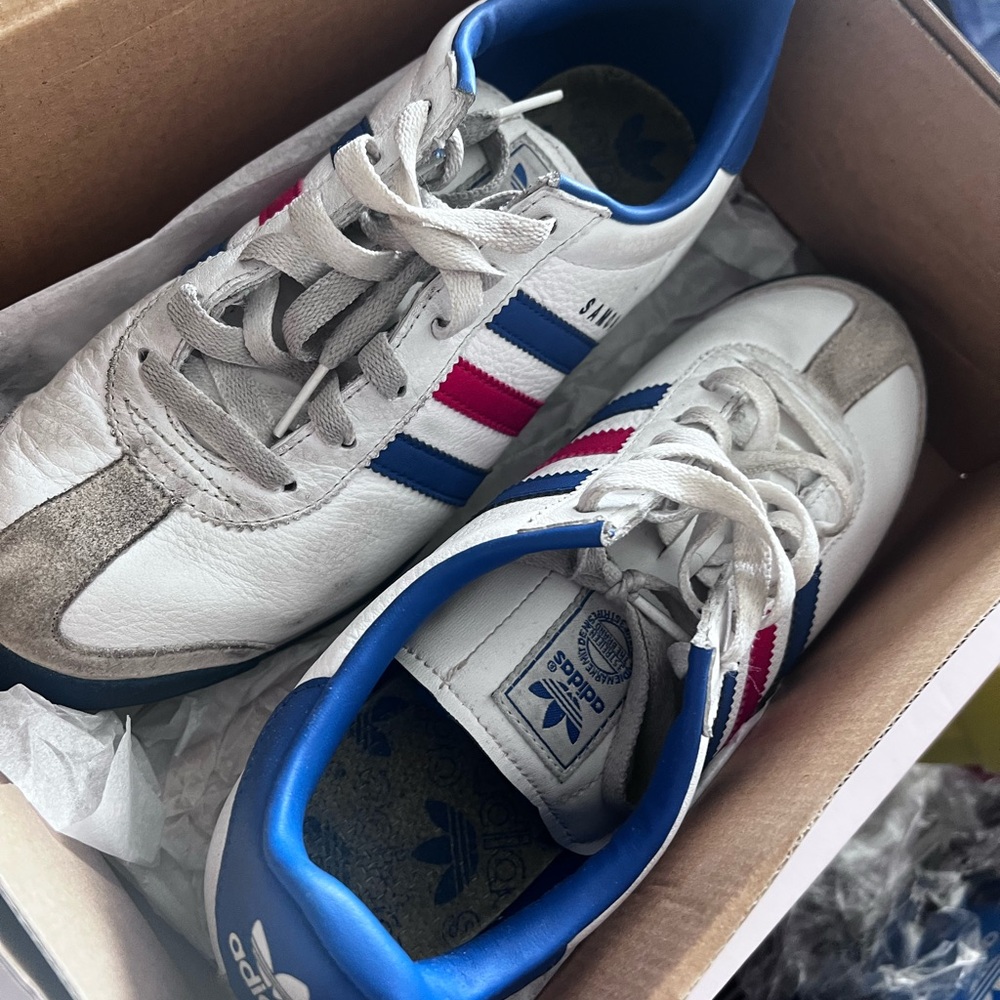 Adidas White and Blue Sneakers Retro-Inspired Design